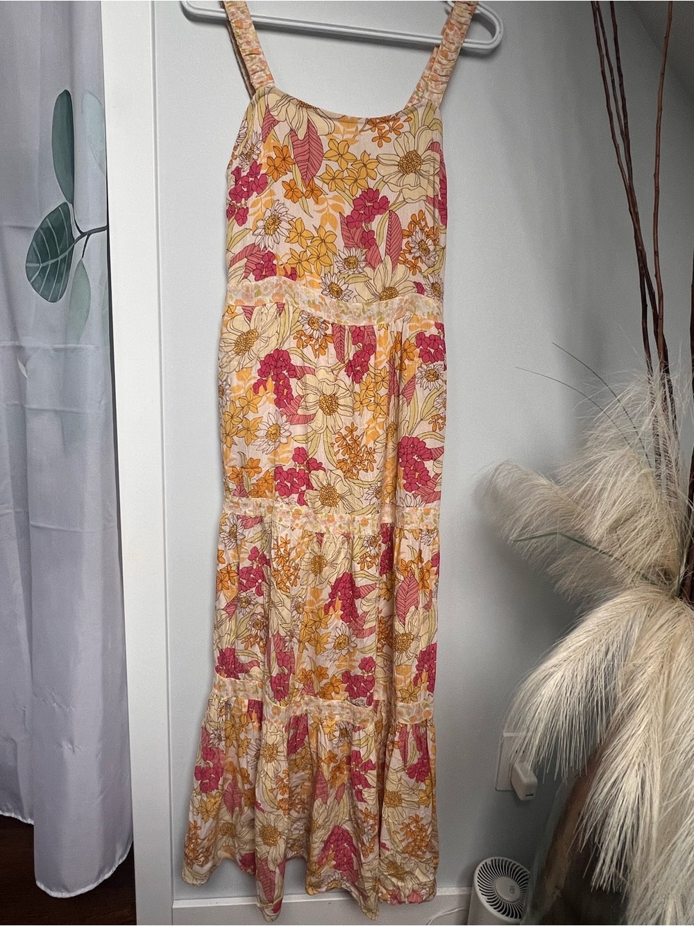 Dex Floral Tiered Maxi Dress in Cream, Pink and Mustard - Picture 2 of 7